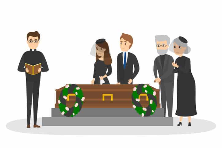 Funeral Ceremony On The Cemetery With Sad People